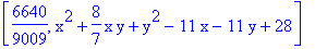 [6640/9009, x^2+8/7*x*y+y^2-11*x-11*y+28]